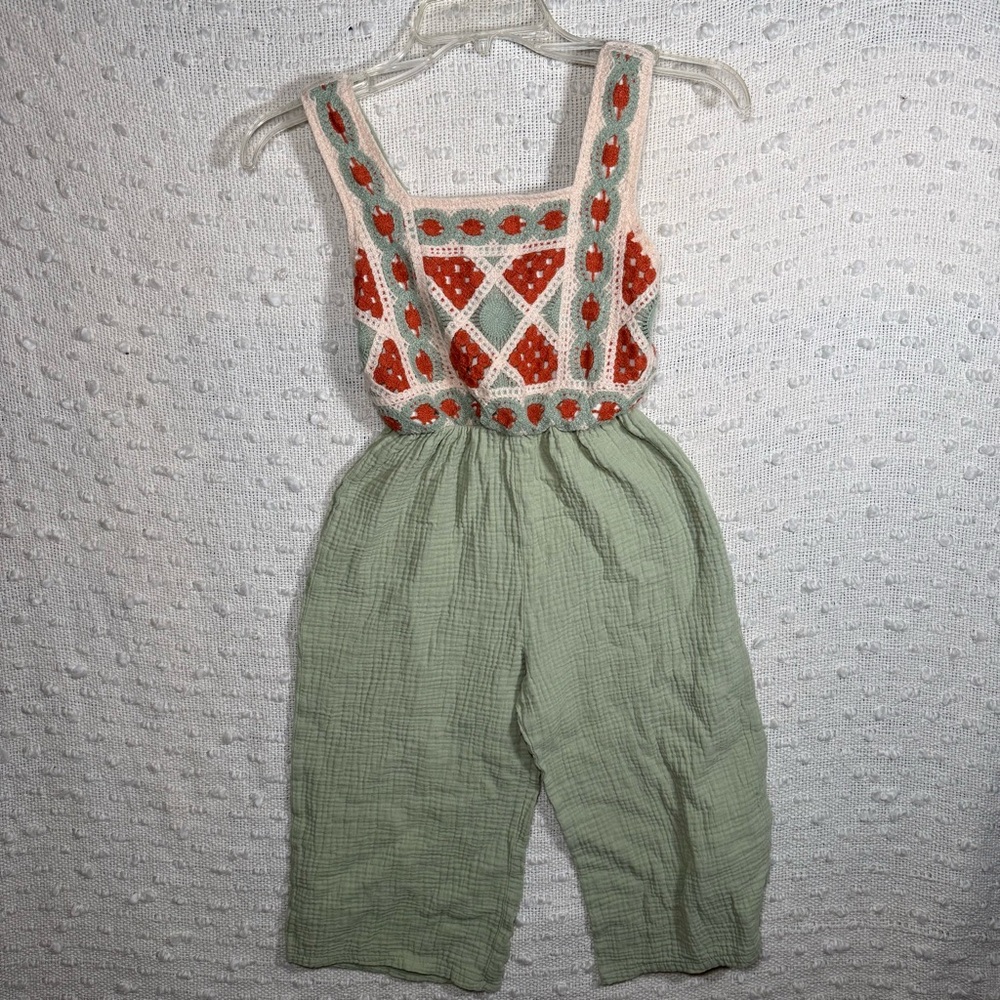 Girls size 10 romper cottage core‎ granny crochet BoHo Ankle gauze sleeveless